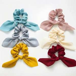 Groothandel strik scrunchies kwast geknoopte satijnen scrunchies eenvoudige effen kleur scrunchies voor vrouwen - Product Image 1