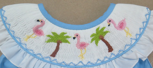 Adorable <b>Flamingo</b> Palm Smocked Kids Collection Hand Embroidered Light Blue Summer <b>Dress</b> For Girls - Product Image 3