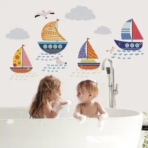 Zeezeedieren Zeilboot Zelfklevend Verwijderbaar Sticker Pvc Waterdicht Huis Badkamer Deco Kinderen Muursticker Jongen Kids Baby