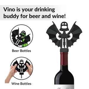 Sacacorchos de Vino con Forma de Murciélago de Halloween, Negro, Multifuncional, Portátil, para Abrir Vino y Cerveza - Product Image 3