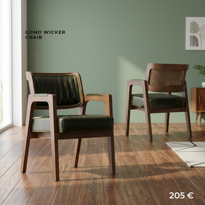 Wood <b>Dining</b> <b>Chair</b> Tufted Upholstered Side <b>Chair</b> Rattan Back Accent Seat for <b>Dining</b> Room Hotel Villa - Product Image 3