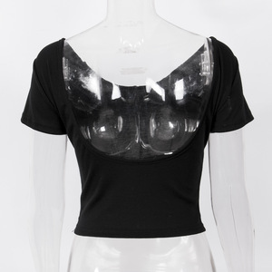 Summer <strong>Basic</strong> <strong>Ladies</strong> T-Shirt V-Neck Top Sexy Backless Design Breathable Knitted Polyester Fabric Casual Style Slim <strong>Fit</strong> - Product Image 5