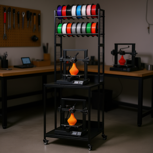 Support d'imprimante 3D à 4 niveaux avec rangement pour filaments, structure métallique pour l'organisation d'atelier, conçu en Nouvelle-Zélande - Product Image 2