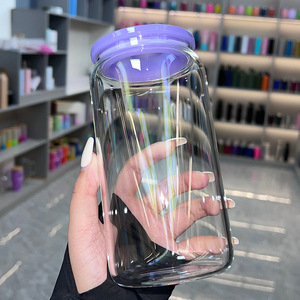 Bicchieri Riutilizzabili <span class=keywords><strong>in</strong></span> <span class=keywords><strong>Vetro</strong></span> Borosilicato da 16 oz, a Prova di Perdite, con Coperchio e Cannuccia, Design a Forma di Lattina di Birra - Product Image 6