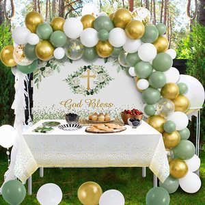 Kit Arco di Palloncini Verde Salvia con Sfondo 'God Bless', Tovaglia, Decorazioni per Prima Comunione e Baby Shower - Product Image 6