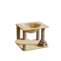 Arbre à chat intégré en bois de grande taille, gain de place, avec griffoir, plateforme de saut, maisonnette et jouet interactif
