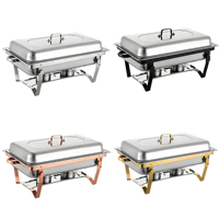 11L Schwarz-Gold Rechteckiger Edelstahl Chafing Dish Buffet Speisenwärmer mit Alkoholbrenner für Restaurant Event Catering