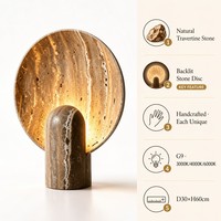 Lampe de table design en pierre de travertin naturel, base ronde rétroéclairée en pierre de grotte, lumière chaude G9, pour salon et hôtel