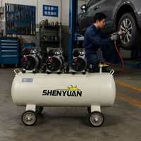 Compresseur d'air portable haut de gamme SHENYUAN à piston, refroidi par air, sans huile, silencieux, alimenté en courant alternatif, avec moteur PLC et réservoir, 220V/110V