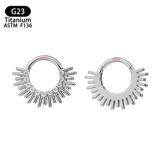 <b>Titanium</b> Nose <b>Ring</b> 8mm G23 ASTM F136 Zircon Inlay Tassel Design Septum Piercing Jewelry - Product Image 5