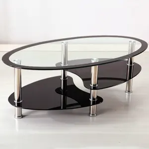 Tavolo in vetro temperato di forma ovale tavolo a due piani da 8MM tavolino da caffè decorazioni per la casa colore personalizzato trasparente/nero
