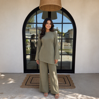 Ensemble coordonné Mexizo Moyen-Orient en pur coton, asymétrique, avec haut à manches longues et ourlet irrégulier à nouer au dos et pantalon, pour le quotidien