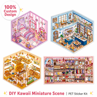 Autocollants personnalisés 3D pour scènes de chambre miniatures, kit d'autocollants PET DIY Kawaii pour chambre, boulangerie et boutique de maison de poupée