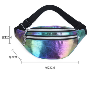 Sac banane holographique irisé, sac de taille, sac bandoulière, double fermeture éclair, boucle à dégagement rapide, voyage, sports de plein air, 6 couleurs - Product Image 2