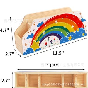 Creative wooden <b>pen</b> holder storage <b>box</b> for elementary school students, desktop ornament, desk decoration, rainbow <b>pen</b> holder - Product Image 4