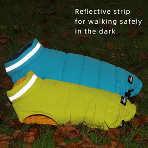 Abrigo acolchado de algodón grueso para perros, ropa para cachorros Bichon Frise Corgi, ropa para mascotas de otoño e invierno, azul cielo, amarillo fluorescente - Product Image 3