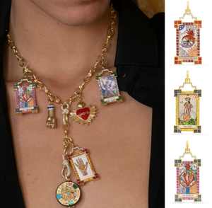 波西米亚风格塔罗牌不锈钢链太阳月亮魔鬼眼爱长黄铜镀金锆石饰品吊坠项链 - Product Image 2