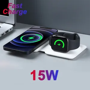 Cargador inalámbrico magnético Dual 3 en 1 para Apple Watch, dispositivo plegable de 10W y 15W para Airpods, iPhone 11, 12 y 13