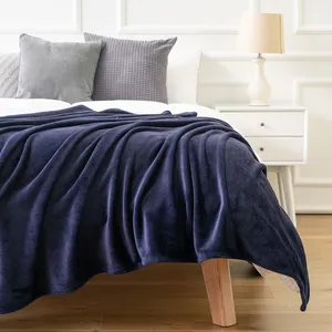 Ultra Soft Flannel Fleece All Season Light Weight Living Room Bedroom Warm Blanket Navy Blue Throw 50"X60"