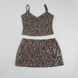 Conjunto de 2 Piezas para Mujer, Sexy, con Lentejuelas y Estampado de Leopardo, Falda y Top sin Mangas, Estilo Bodycon, para Fiesta Nocturna en Club - Product Image 2