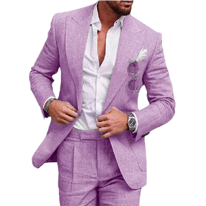 High-End Herren italienischen Leinen Neapel Anzug einreihig mit Futter Baumwolle lässig zweiteilig Set formalen Stil - Product Image 5
