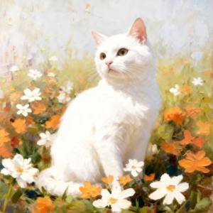Tableau mural moderne sur toile avec chat - Impression style peinture à l'huile de chaton floral mignon, <span class=keywords><strong>portrait</strong></span> d'animal imprimé numériquement pour la décoration du salon - Product Image 2