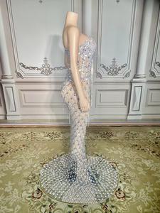 Lussuoso abito da sera a sirena con paillettes con spalline sottili lungo fino al pavimento per le notti del ballo speciale gala perle nappe - Product Image 4