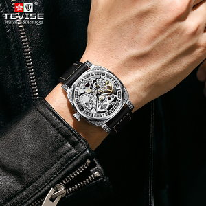 <span class=keywords><strong>Orologio</strong></span> Meccanico <span class=keywords><strong>Vintage</strong></span> con Quadrante Traforato, Movimento Automatico e Cinturino in Pelle per Uomo - Product Image 4