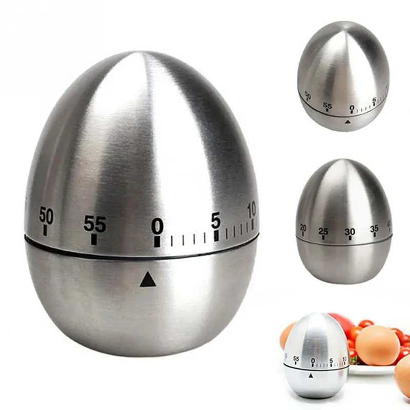 Household stainless steel egg shape timer 60 minutes mechanical cooking reminder timer kitchen egg cooking countdown tool