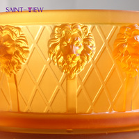 Glazen fruitschaal met leeuwenkop, blauwe ombre reliëf, gegraveerd, decoratief, voor de woonkamer