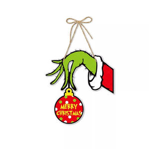 Colgador de puerta <span class=keywords><strong>Grinch</strong></span>, suministros para fiestas navideñas, pequeño regalo de madera, venta al por mayor - Product Image 4