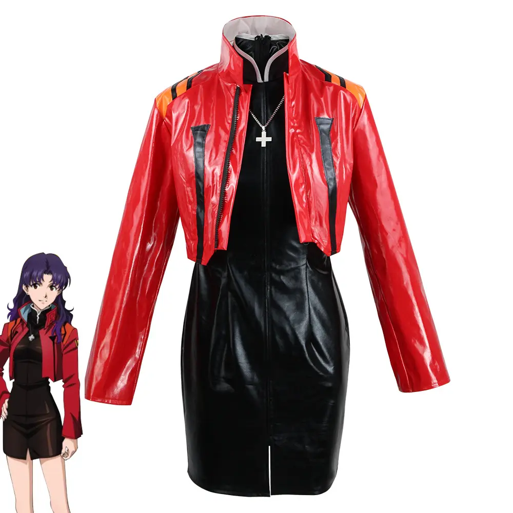 Hot Sale Adult PU 2 pieces set coat+dress Neon Genesis Evangelion EVA cosplay costume uniform anime role play costume