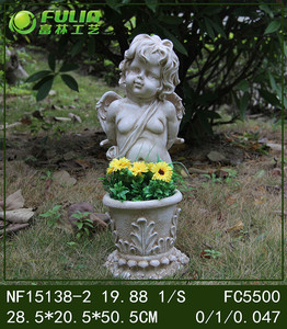 51.5cm di altezza all'aperto giardino francese pavimento in piedi vaso di fiori scultura dipinta Magnesia cupido angelo statua all'aperto francese - Product Image 2