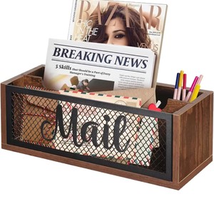 Wooden Wall Mounted <b>Mail</b> Organizer 3.93In X 1.69In Rectangle Desktop Storage <b>Box</b> For Envelope Card Organization - Product Image 5