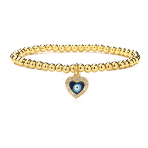 Venta caliente 18K chapado en oro latón esmalte forma de corazón Ojo Del Demonio ojo colgante pulsera con cuentas para mujer joyería - Product Image 4
