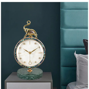 European Style <b>Desk</b> Clock Circular Ornament With Elephant Top Gold Tone Dial Marble Base Silent Movement Decorative <b>Table</b> Clock - Product Image 5