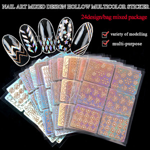 Pochoir d'autocollants de manucure réutilisables, 60 pièces, 24 feuilles, nouveaux ongles ajourés, grille irrégulière, pochoir, modèle d'estampage, outils d'art des ongles - Product Image 2