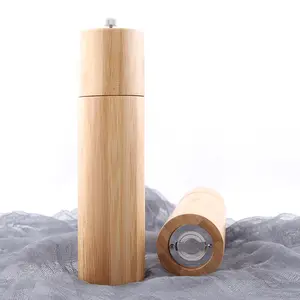 Bamboo Wooden Salt and Pepper Mill and Ceramic Grinder with Adjustable Coarseness, Refillable Pepper Grinders Gift Set