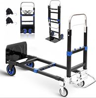 Troli Dorong Lipat 3-in-1 Tugas Berat dengan Rem, Struktur Platform, Kapasitas 600LB, Keranjang Aluminium, Peralatan Belanja OEM