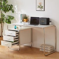 Bureau en acier inoxydable de style Bauhaus du milieu du siècle avec rangement intégré, table de travail multifonctionnelle pour bureau à domicile ou chambre