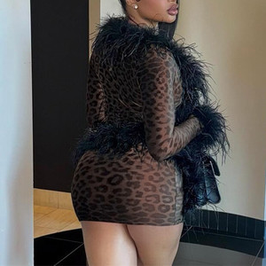 New Splicing <b>Tie</b> Cardigan Long Sleeve Top Leopard Print Half-body Skirt Women's 2 Piece <b>Set</b> Fashion - Product Image 2