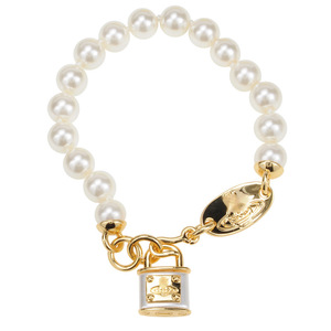 Western Queen Mother Vivienne New Zircon <b>Copper</b> Alloy Solid Lock Pearl <b>Bracelet</b> Women Fashion Chain Link Jewelry - Product Image 4