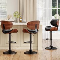 Tabourets de bar HANYEE en bois courbé style Mid-Century Modern avec revêtement en cuir PU, hauteur réglable pour îlot de cuisine, bar à domicile ou comptoir.