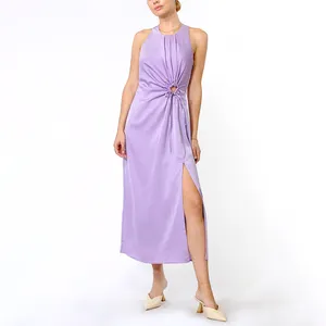 Womens Spring Clothing 2023 New Design Summer Fashion Satin Ruffle Ladies Maxi Long Dress Women Purple Elegant Casual Dresses