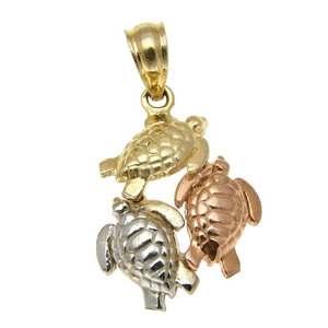 Colgante de Tortuga Marina Hawaiana <span class=keywords><strong>Honu</strong></span> Tricolor en Plata de Ley 925 Color Rosa Amarillo - Product Image 1