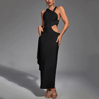 Robe longue moulante noire en maille côtelée ajourée pour femme, élégante, pour soirée ou décontractée, personnalisable