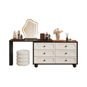 Coiffeuse moderne en bois massif avec miroir LED de luxe, pliable et flexible, pour chambre et salon - Product Image 6