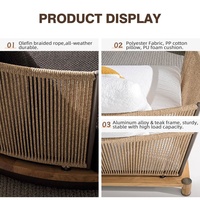 Ensemble de mobilier d'extérieur 6 places en aluminium et corde, séchage rapide, imperméable, pour jardin et terrasse