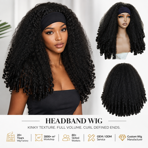 Perruque synthétique bouclée crépue noire pure pour femme, en fibre haute température, densité 250 %, avec bandeau réglable et filet en maille rose, résistante à la chaleur - Product Image 2