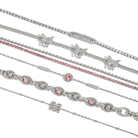 Bracelet en acier inoxydable plaqué or 18 carats J&D, tendance, classique, avec chaîne papillon en zircon rose et blanc